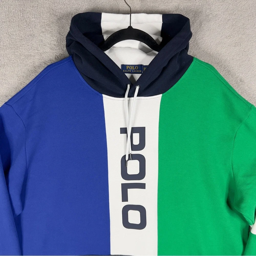 Polo Ralph Lauren Spell Out Logo Multi Colorblock Hoodie Men's 2XLT Pullover‎